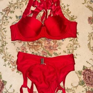 Red Strappy Bikini Set